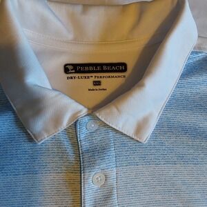 Men's Pebble‎ Beach Polo Shirt Dry Luxe Performance XXL White & Teal Blue Golf